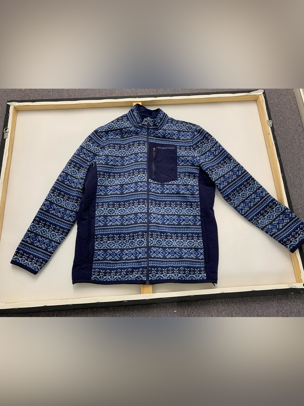 Vineyard Vines Navy and Light Blue Fair Isle Zip Jacket